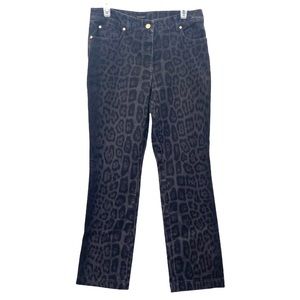 Escada Black Gray  Animal Print Jeans Pants Cotton Blend Skinny Leg SZ 40